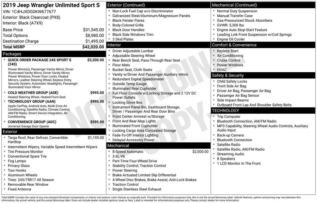 2019 Jeep Wrangler Unlimited Sport S