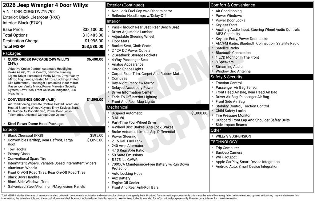 2026 Jeep Wrangler WRANGLER 4-DOOR WILLYS