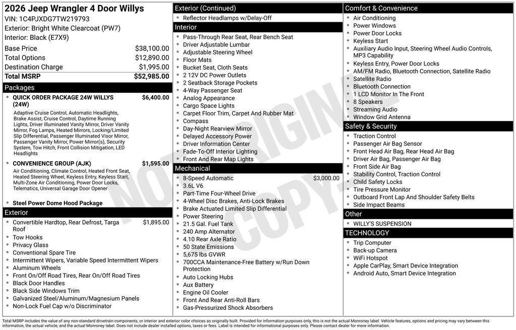 2026 Jeep Wrangler WRANGLER 4-DOOR WILLYS