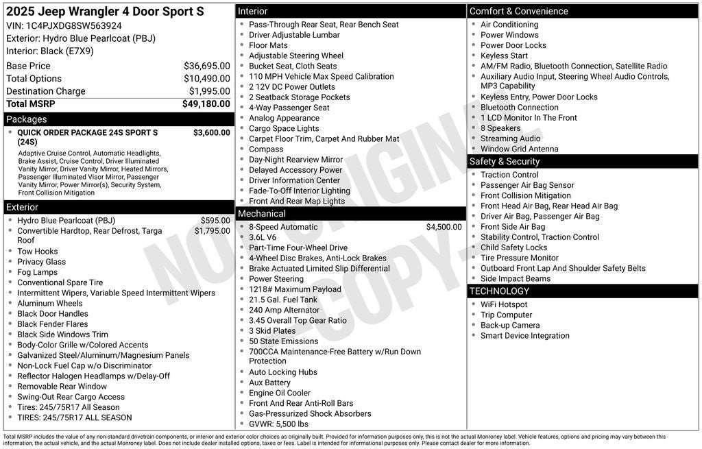 2025 Jeep Wrangler WRANGLER 4-DOOR SPORT S
