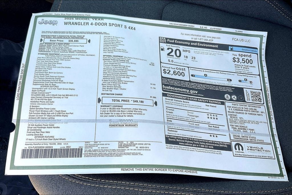 2025 Jeep Wrangler WRANGLER 4-DOOR SPORT S