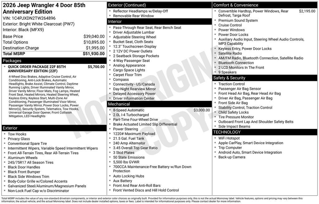 2026 Jeep Wrangler WRANGLER 4-DOOR 85TH ANNIVERSARY EDITION