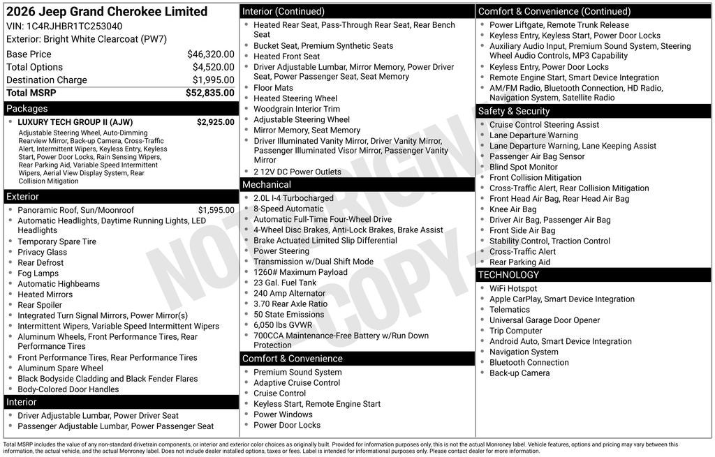 2026 Jeep Grand Cherokee GRAND CHEROKEE LIMITED 4X4