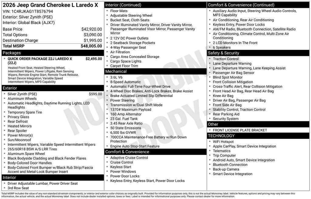 2026 Jeep Grand Cherokee GRAND CHEROKEE L LAREDO X 4X4