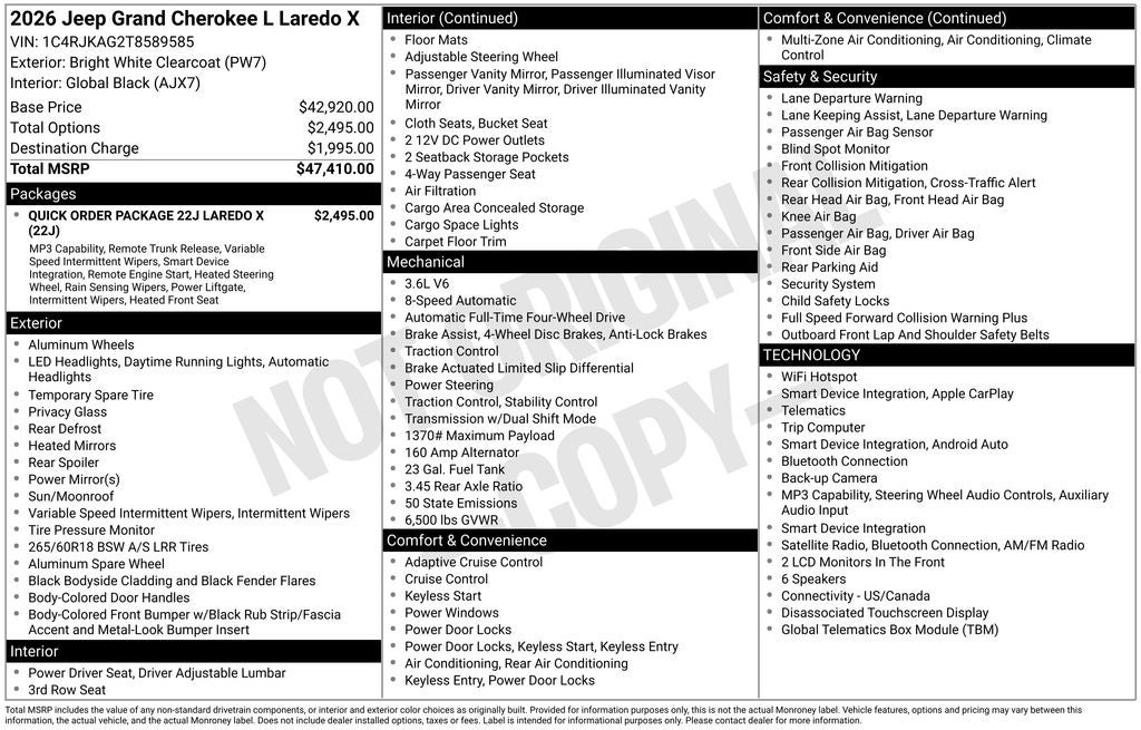 2026 Jeep Grand Cherokee GRAND CHEROKEE L LAREDO X 4X4