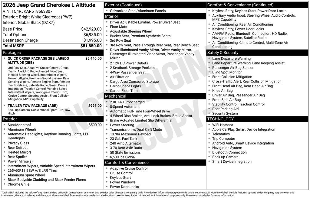 2026 Jeep Grand Cherokee GRAND CHEROKEE L LAREDO ALTITUDE 4X4