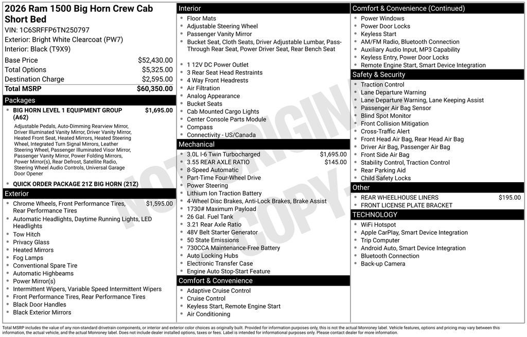 2026 RAM Ram 1500 RAM 1500 BIG HORN CREW CAB 4X4 5'7' BOX