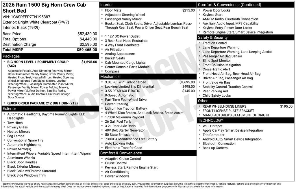 2026 RAM Ram 1500 RAM 1500 BIG HORN CREW CAB 4X4 5'7' BOX