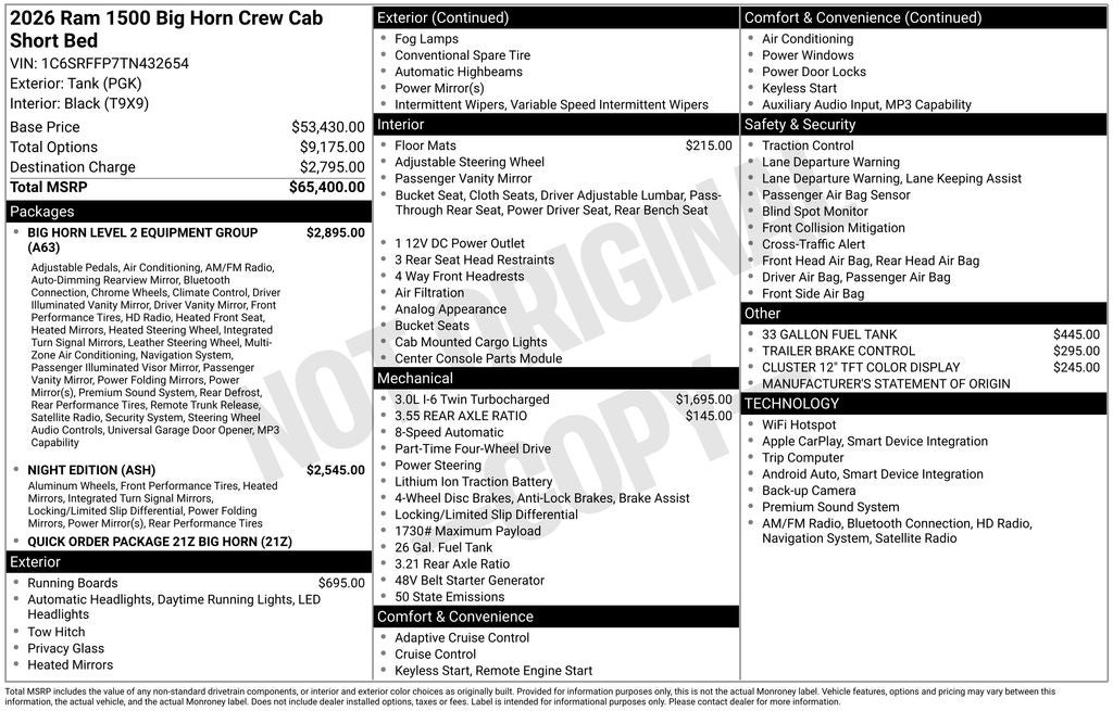2026 RAM Ram 1500 RAM 1500 BIG HORN CREW CAB 4X4 5'7' BOX