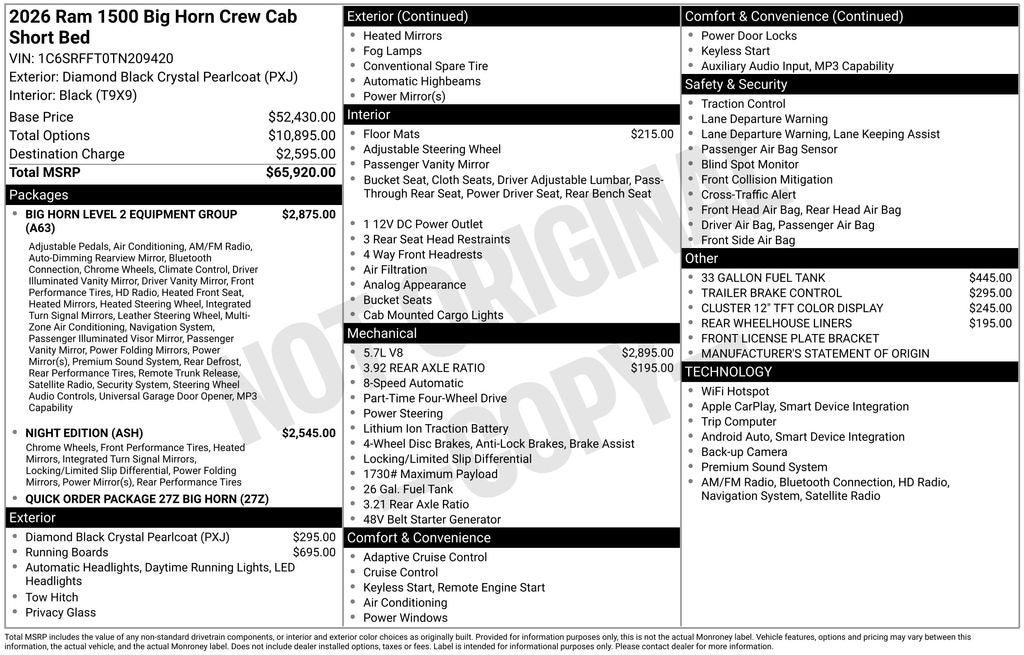 2026 RAM Ram 1500 RAM 1500 BIG HORN CREW CAB 4X4 5'7' BOX