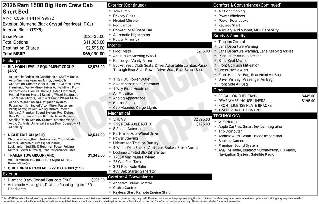 2026 RAM Ram 1500 RAM 1500 BIG HORN CREW CAB 4X4 5'7' BOX