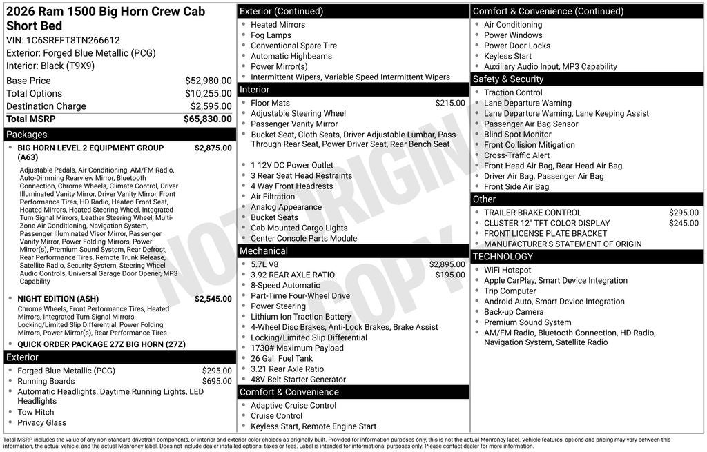 2026 RAM Ram 1500 RAM 1500 BIG HORN CREW CAB 4X4 5'7' BOX