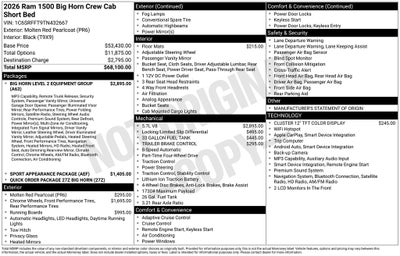 2026 RAM Ram 1500 RAM 1500 BIG HORN CREW CAB 4X4 5'7' BOX