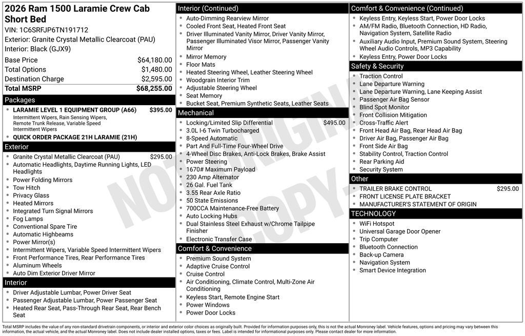 2026 RAM Ram 1500 RAM 1500 LARAMIE CREW CAB 4X4 5'7' BOX