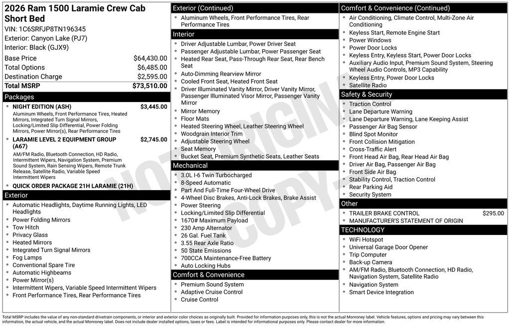 2026 RAM Ram 1500 RAM 1500 LARAMIE CREW CAB 4X4 5'7' BOX