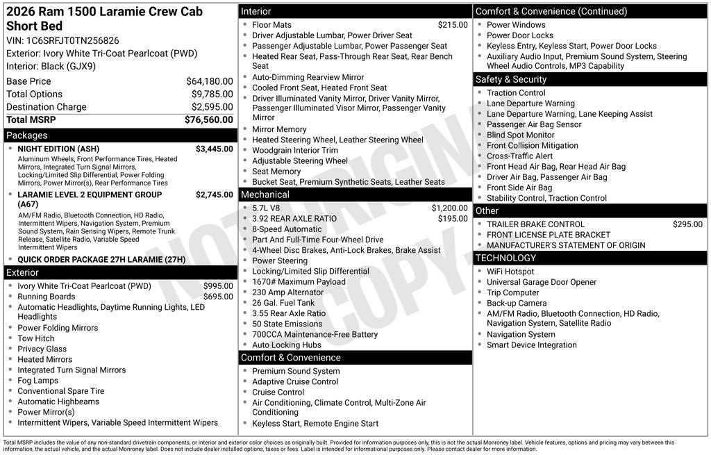 2026 RAM Ram 1500 RAM 1500 LARAMIE CREW CAB 4X4 5'7' BOX