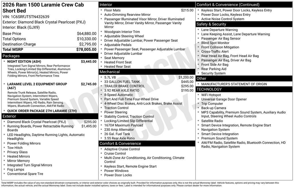 2026 RAM Ram 1500 RAM 1500 LARAMIE CREW CAB 4X4 5'7' BOX