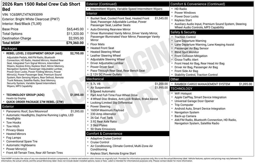 2026 RAM Ram 1500 RAM 1500 REBEL CREW CAB 4X4 5'7' BOX