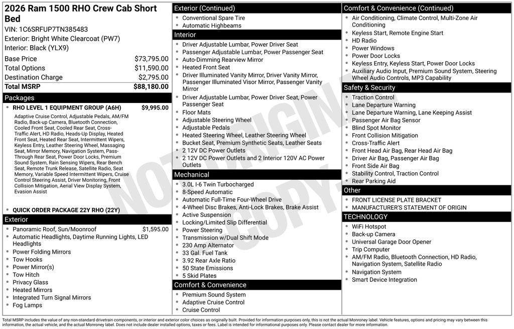 2026 RAM Ram 1500 RAM 1500 RHO CREW CAB 4X4 5'7' BOX