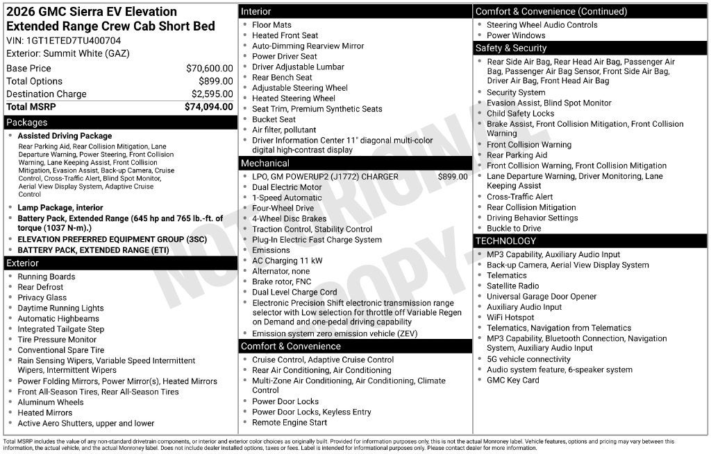 2026 GMC Sierra EV Elevation