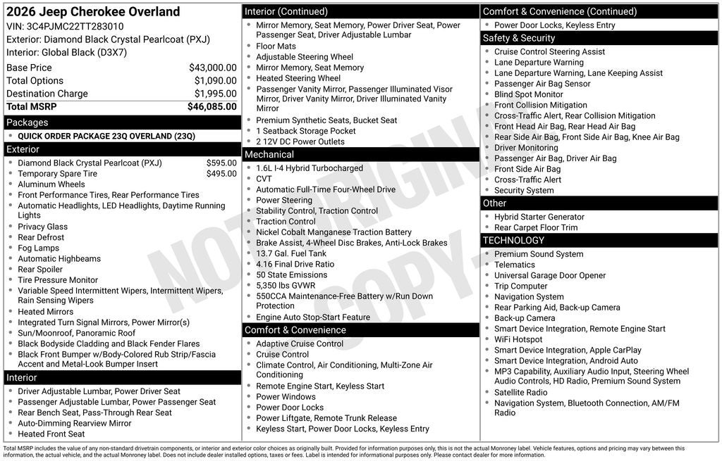 2026 Jeep Cherokee CHEROKEE OVERLAND 4X4