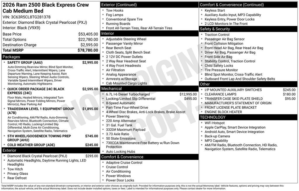 2026 RAM Ram 2500 RAM 2500 BLACK EXPRESS CREW CAB 4X4 6'4' BOX