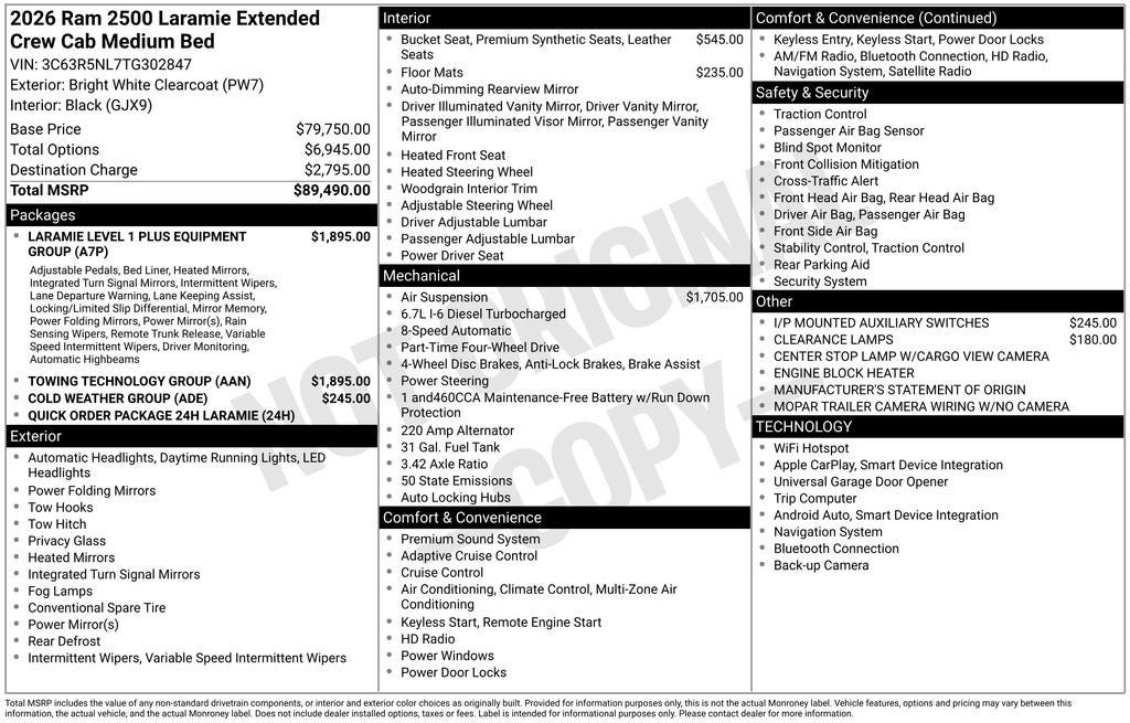 2026 RAM Ram 2500 RAM 2500 LARAMIE MEGA CAB 4X4 6'4' BOX
