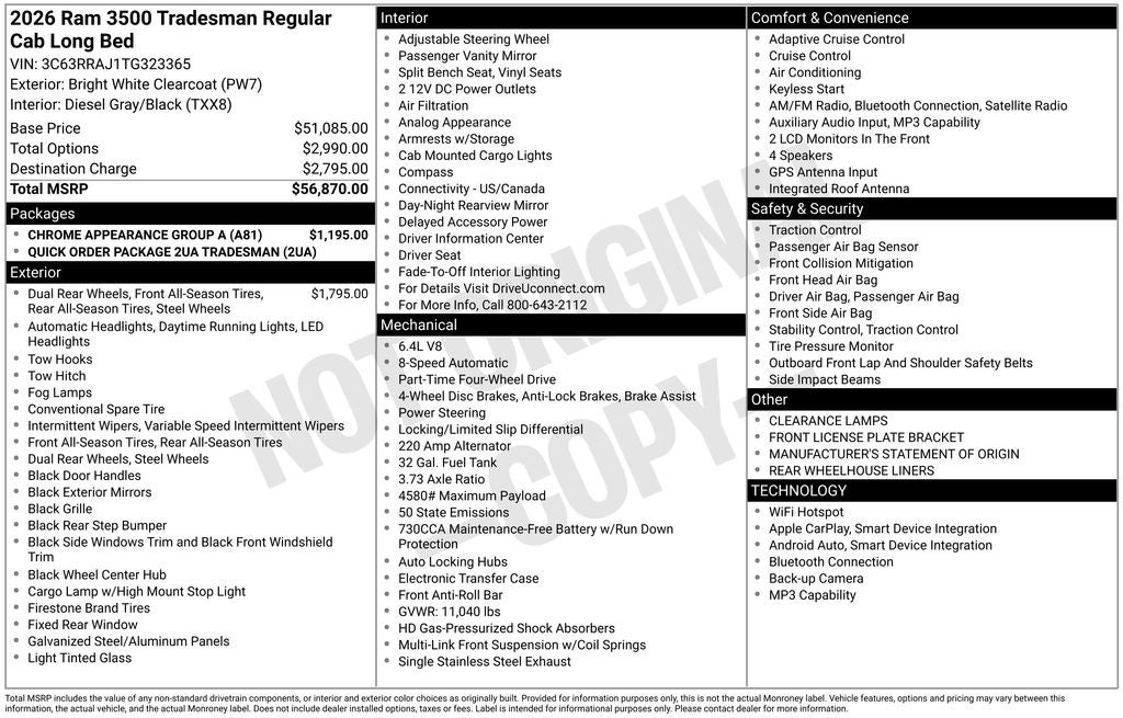 2026 RAM Ram 3500 RAM 3500 TRADESMAN REGULAR CAB 4X4 8' BOX