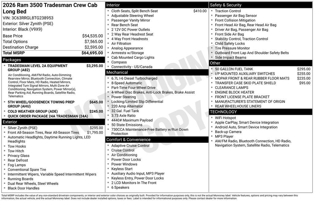 2026 RAM Ram 3500 RAM 3500 TRADESMAN CREW CAB 4X4 8' BOX