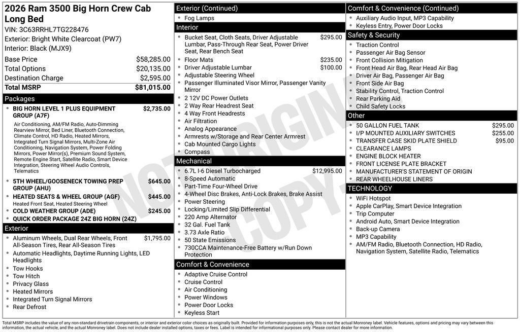 2026 RAM Ram 3500 RAM 3500 BIG HORN CREW CAB 4X4 8' BOX