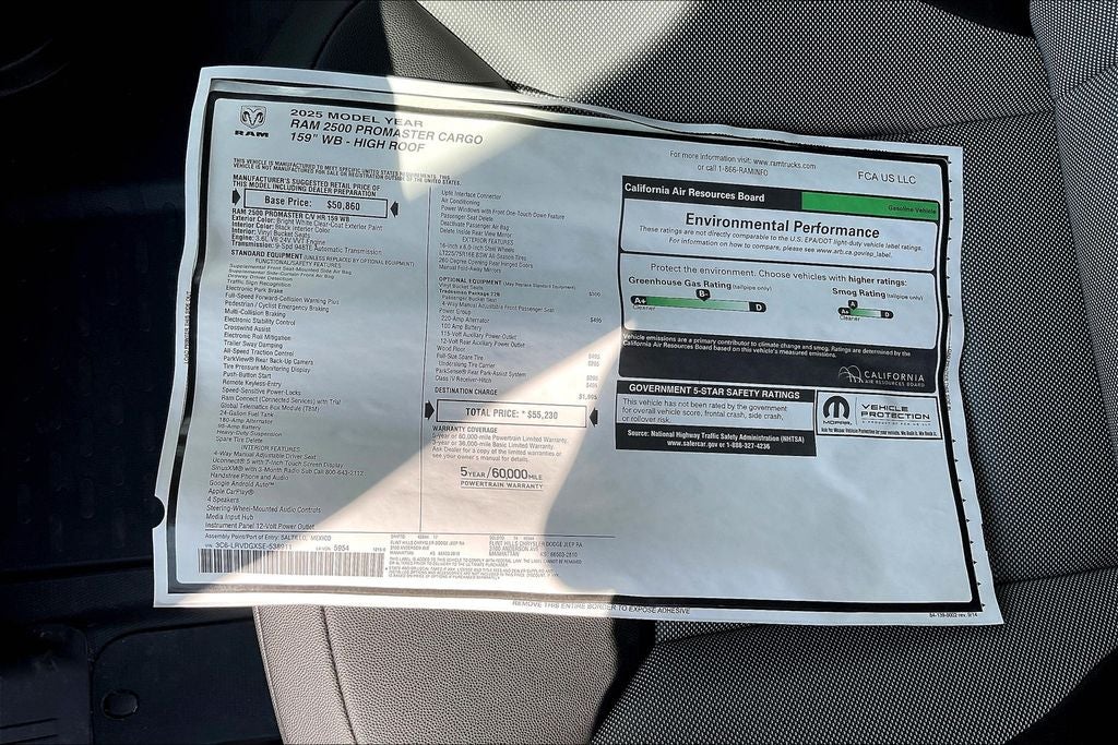 2025 RAM Ram ProMaster RAM PROMASTER 2500 TRADESMAN CARGO VAN HIGH ROOF 159' WB
