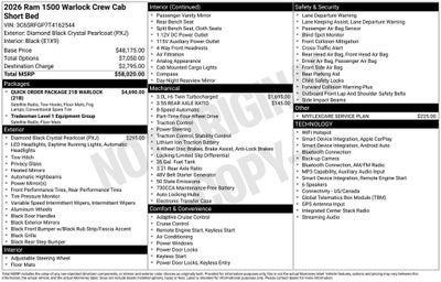 2026 RAM Ram 1500 RAM 1500 WARLOCK CREW CAB 4X4 5'7' BOX