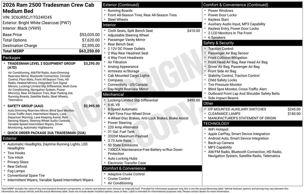2026 RAM Ram 2500 RAM 2500 TRADESMAN CREW CAB 4X4 6'4' BOX