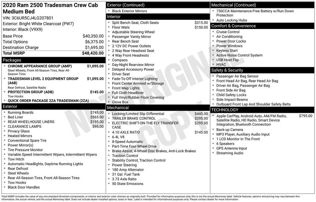 2020 RAM 2500 Tradesman Crew Cab 4x4 6'4' Box