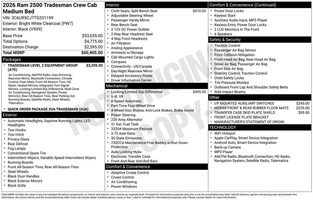 2026 RAM Ram 2500 RAM 2500 TRADESMAN CREW CAB 4X4 6'4' BOX