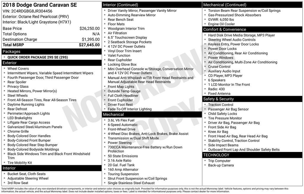 2018 Dodge Grand Caravan SE